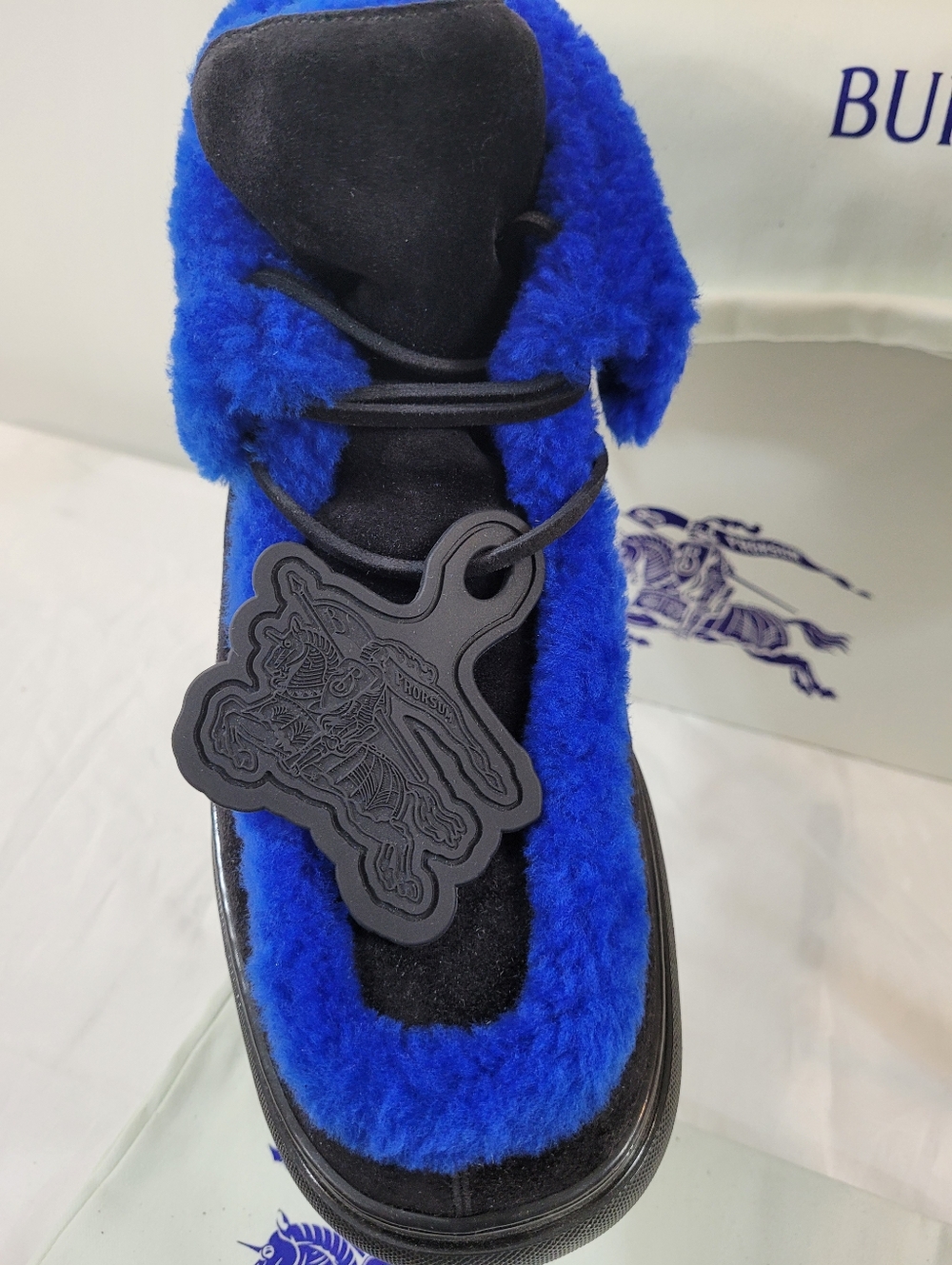 Burberry Mens Suede & Sherlin Chucka  Boots Size 10.5 Black & Electric Blu $1550 - Picture 3 of 7